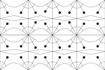 Geometric Pattern with Radial Lines Arcs and Dots in a Seamless Arrangement