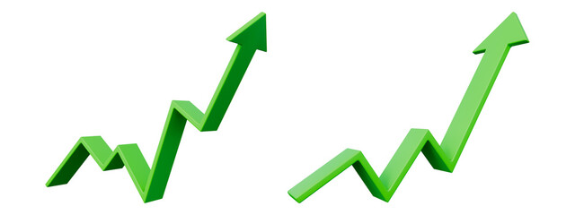 3d minimal soaring finances. Strengthening currency. A green arrow up. 3d illustration.