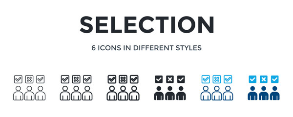 Selection Icon In Different Style Vector Illustration. Designed In Thin Line, Regular Line, Bold Line, Glyph, Color Line, And Color Glyph Style Can Be Used For Web