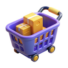 Shopping cart with parcels isolated on transparent background. use cases: e-commerce, delivery, retail.