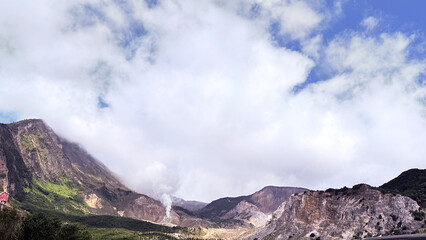 Active Volcano Mountain Landscape Spewing Smoke West Java Indonesia
