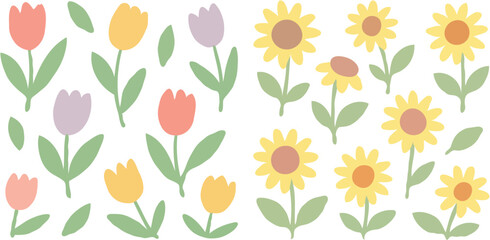 Pastel Tulips and Sunflowers Floral Pattern