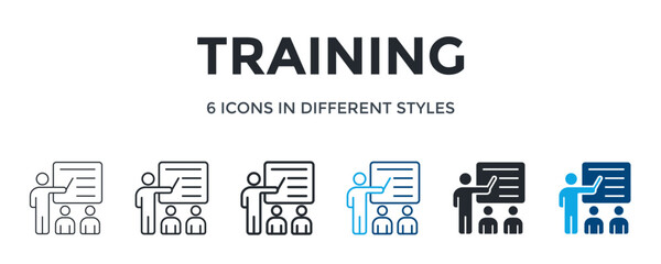Training Icon In Different Style Vector Illustration. Designed In Thin Line, Regular Line, Bold Line, Glyph, Color Line, And Color Glyph Style Can Be Used For Web