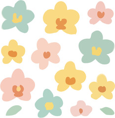 Simple Pastel Flower Illustrations with Cute Petals