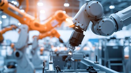  Close-up of Industrial Robot Arm: Exploring the Intricate Details of Mechanical Precision, from Joint Movements and Servo Motors to Gripper Mechanisms, Showcasing the Core Components That Drive Autom