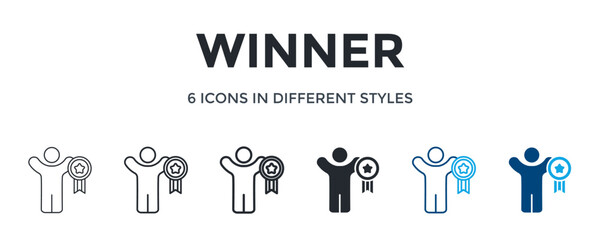 Winner Icon In Different Style Vector Illustration. Designed In Thin Line, Regular Line, Bold Line, Glyph, Color Line, And Color Glyph Style Can Be Used For Web
