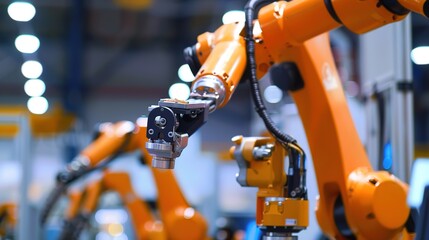  Close-up of Industrial Robot Arm: Exploring the Intricate Details of Mechanical Precision, from Joint Movements and Servo Motors to Gripper Mechanisms, Showcasing the Core Components That Drive Autom
