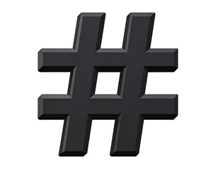 Fototapeta premium Flat Style Hashtag Symbol in Bold Black, Centered Front View, isolated on transparent background.