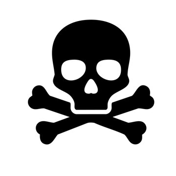 Skull and crossbones icon black silhouette on transparent background
