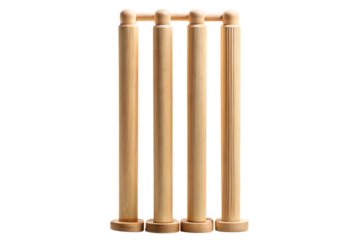  a set of three wooden cricket stumps standing isolated on white background  PNG, AI GENERATED