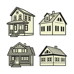 A diverse set of house and building icons, vectors, and silhouette illustrations for real estate and urban architecture design