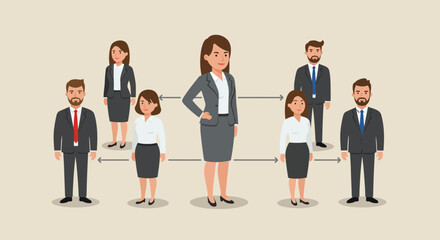 Fototapeta premium Business team members connected by lines, showcasing professional attire and communication.