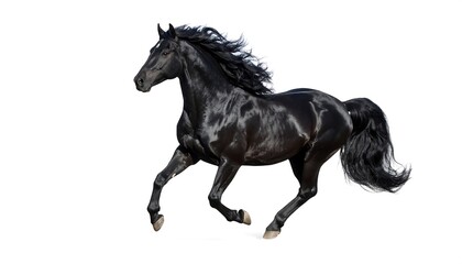 Fototapeta premium Black horse in motion against white background