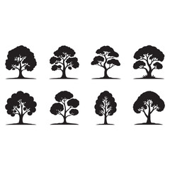 Collection of trees vector silhouette.