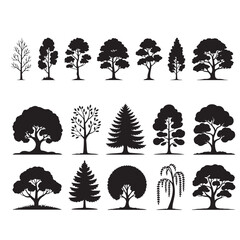 set of trees  silhouette vector