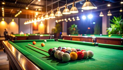 Billiards hall interior at night