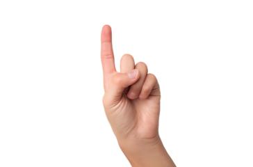 Hand pointing upward against black background