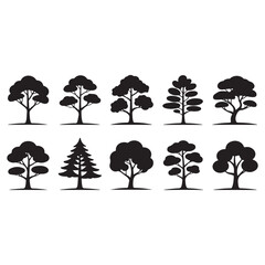 set of trees vector on white