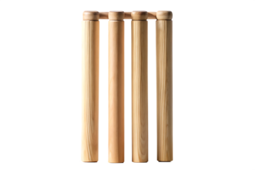  a set of three wooden cricket stumps standing isolated on white background  PNG, AI GENERATED