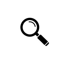 Black magnifying glass icon representing search, exploration, or discovery concepts.