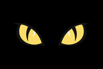 Cat's eyes in a dark. Yellow Eyes of a cat in the dark. Dangerous eyes of a cat. Vector icon
