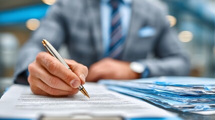 Business consultant reviewing policy documents