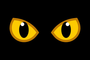 Cat's eyes in a dark. Yellow Eyes of a cat in the dark. Dangerous eyes of a cat. Vector icon