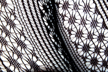 Close up of black lace fishnet tights on skin legs curves abstract background
