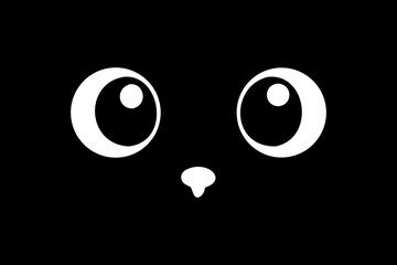 Black peeking cat face head silhouette looking up. Big eyes.