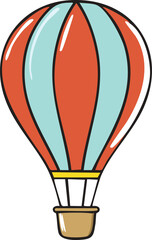 Cartoon illustration of a hot air balloon, featuring red and light blue stripes.