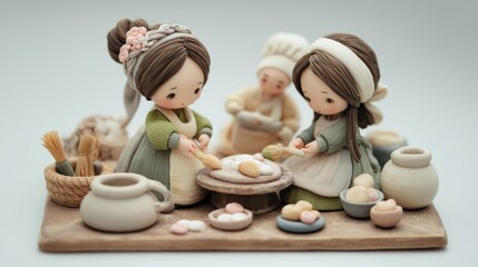 Clay figurines food preparation scene