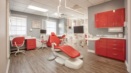 high-tech dental office with digital x-ray, clean interior,