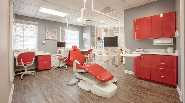 high-tech dental office with digital x-ray, clean interior,