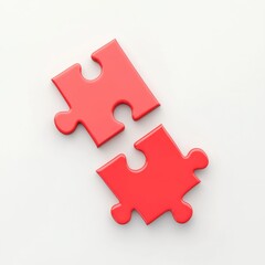 Fototapeta premium Two Red Puzzle Pieces Isolated on White Background