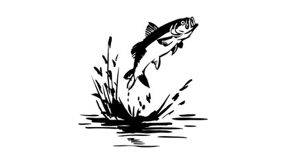 Illustration of a fish jumping out of the water with splash on a white background design art