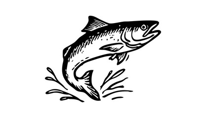 Illustration of a fish jumping out of the water with splash on a white background design art