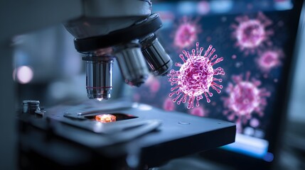 digital microscope showing real-time virus on screen,