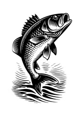 Illustration of a fish jumping out of the water with splash on a white background design art