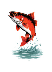 Illustration of a fish jumping out of the water with splash on a white background design art