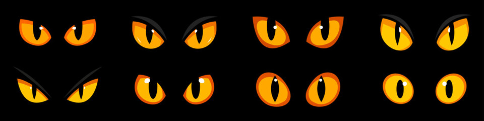 Cat eyes on black background. Feline eyes. Vector illustration