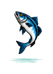 Illustration of a fish jumping out of the water on a white background design art