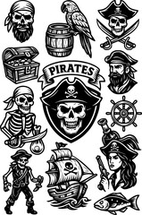 Pirate Vector Pack &ndash; Skulls, Ships, Skeletons & More (Black & White)

