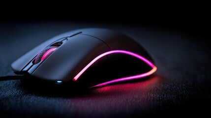 Pink lighted gaming mouse closeup
