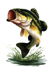 Illustration of a fish jumping out of the water with splash on a white background design art