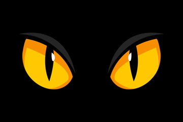 Cat's eyes in a dark. Yellow Eyes of a cat in the dark. Dangerous eyes of a cat. Vector icon