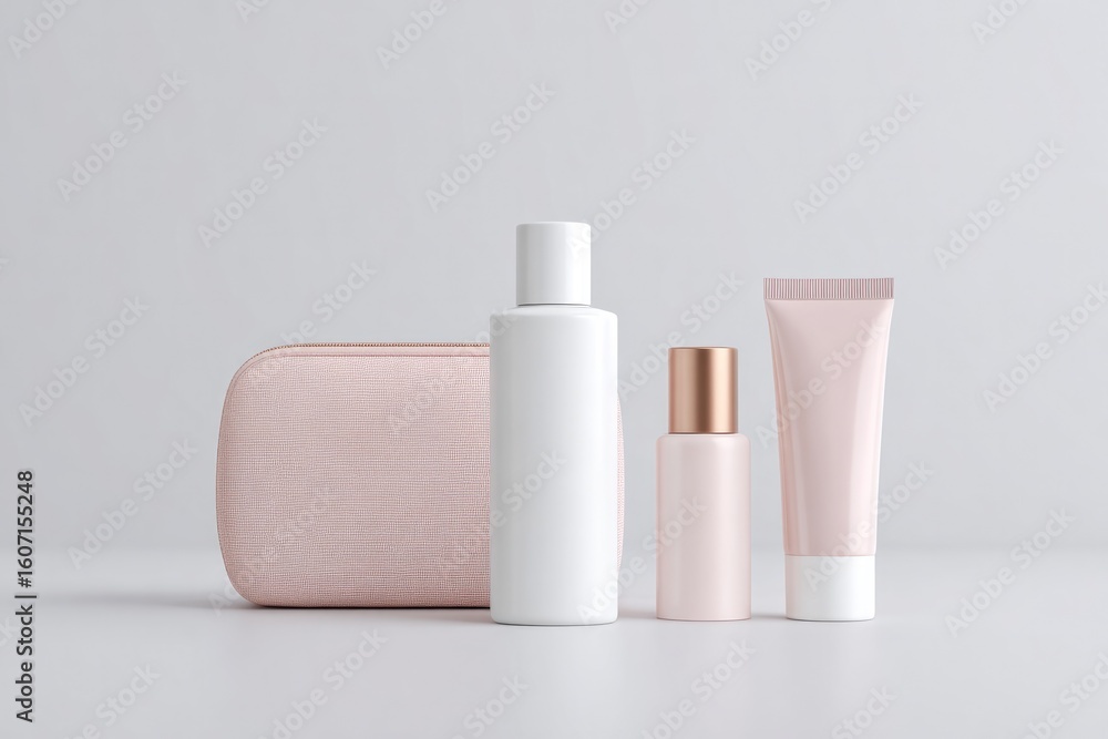 Poster minimalistic display of promotional items against plain background designed with ample copy space