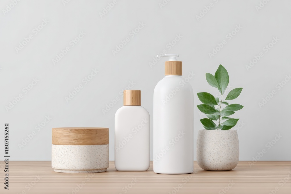 Poster minimalistic display of promotional items against plain background designed with ample copy space
