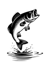 Illustration of a fish jumping out of the water with splash on a white background design art
