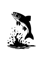 Illustration of a fish jumping out of the water with splash on a white background design art