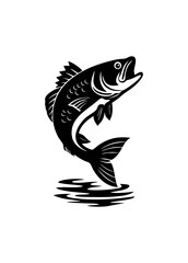 Illustration of a fish jumping out of the water with splash on a white background design art